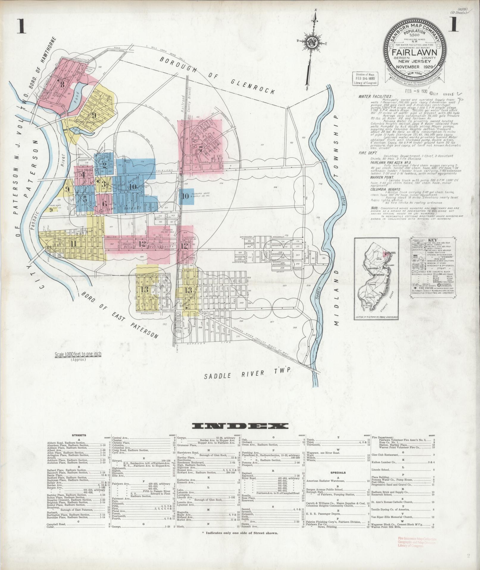 Sanborn Fire Insurance Map from Fair Lawn, Bergen County, New Jersey. (1929) – Historic Sanborn Fire Insurance Map Print