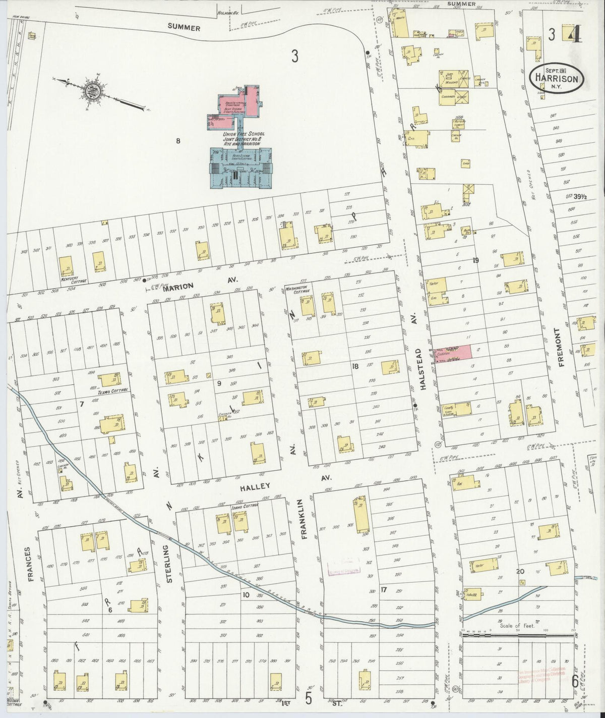 Sanborn Fire Insurance Map from Harrison, Westchester County, New York (1911), Sheet #0004 - Historic Sanborn Fire Insurance Map Print, vintage old map wall art, antique decor, genealogy gift, New York New York map
