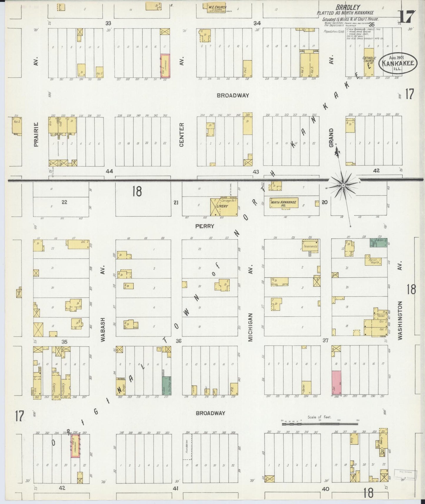 Sanborn Fire Insurance Map from Kankakee, Kankakee County, Illinois (1901), Sheet #0017 - Complete Map Set gallery image, historic Sanborn map, vintage wall art, Illinois Illinois