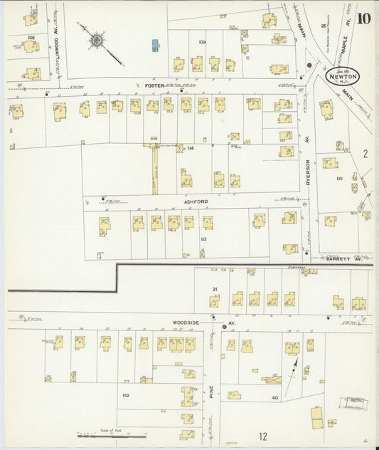 Sanborn Fire Insurance Map from Newton, Sussex County, New Jersey (1911), Sheet #0010 - Historic Sanborn Fire Insurance Map Print, vintage old map wall art, antique decor, genealogy gift, New Jersey New Jersey map
