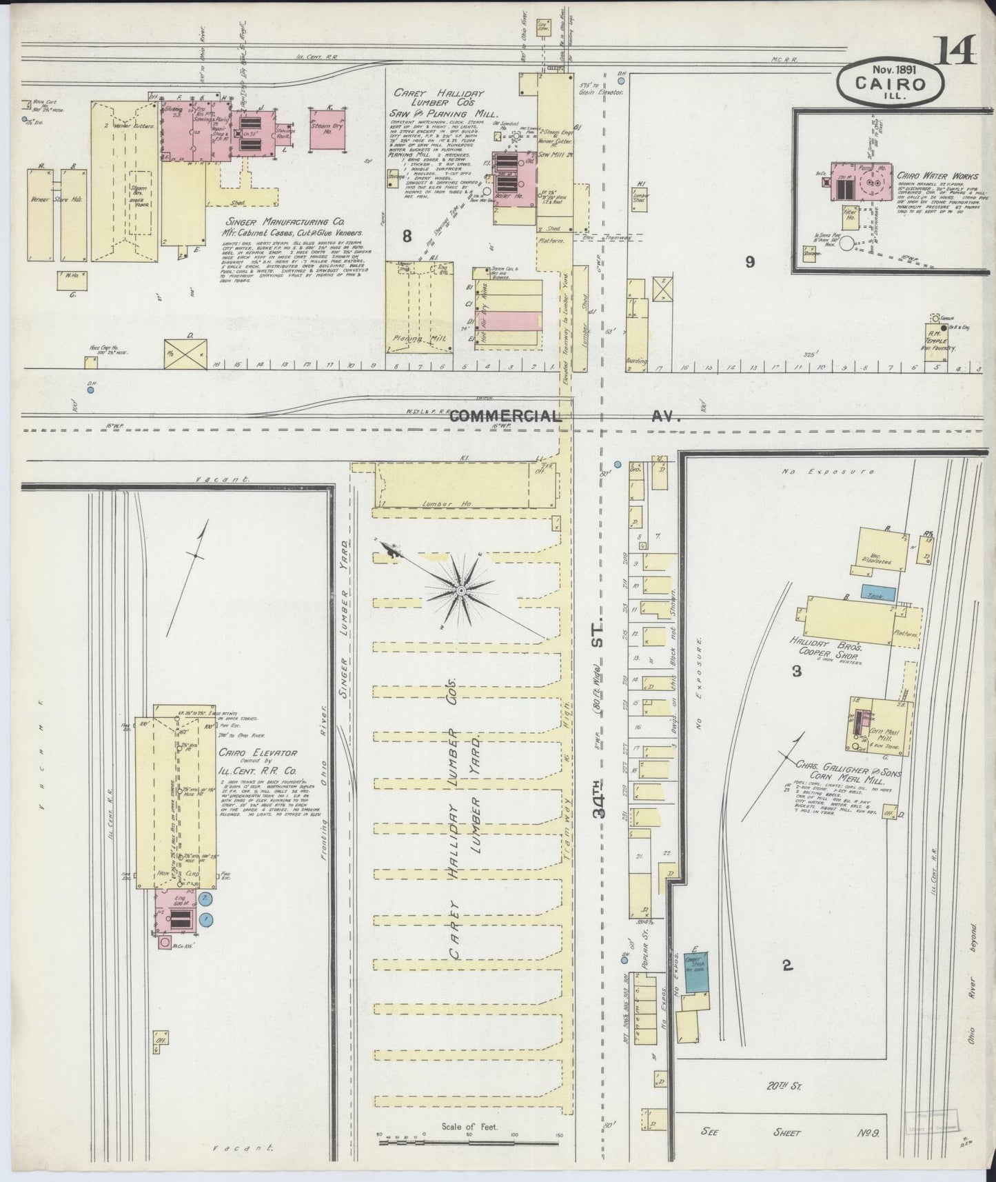 Sanborn Fire Insurance Map from Cairo, Alexander County, Illinois (1891), Sheet #0014 - Complete Map Set gallery image, historic Sanborn map, vintage wall art, Illinois Illinois