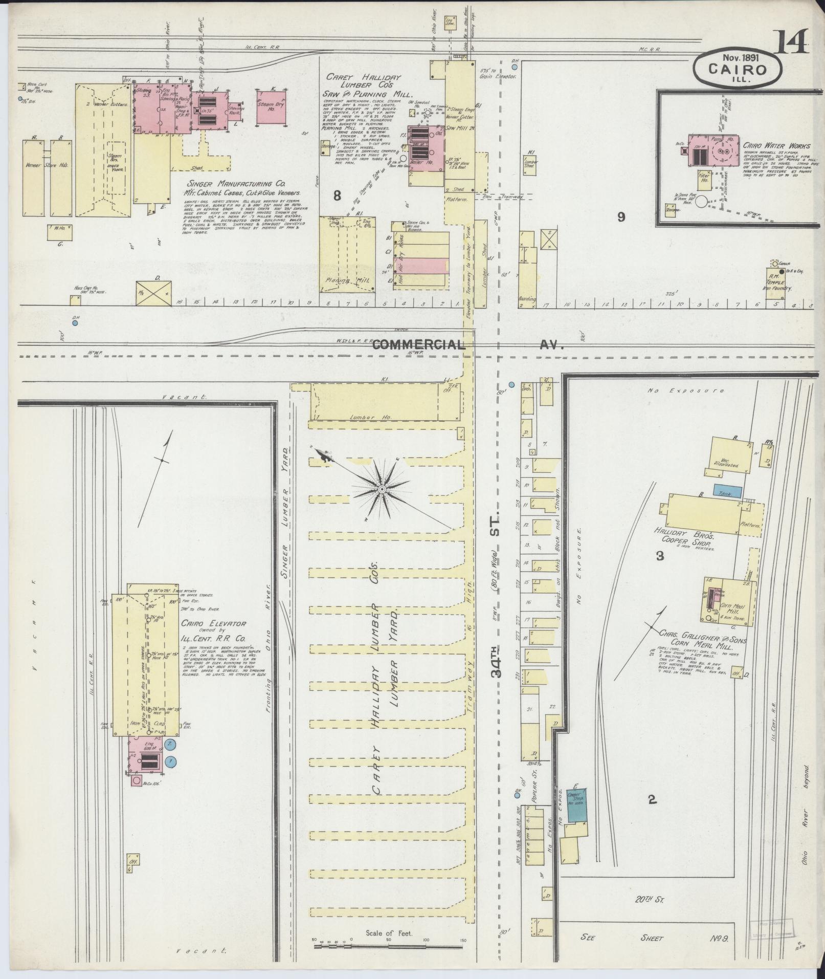 Sanborn Fire Insurance Map from Cairo, Alexander County, Illinois (1891), Sheet #0014 - Complete Map Set gallery image, historic Sanborn map, vintage wall art, Illinois Illinois