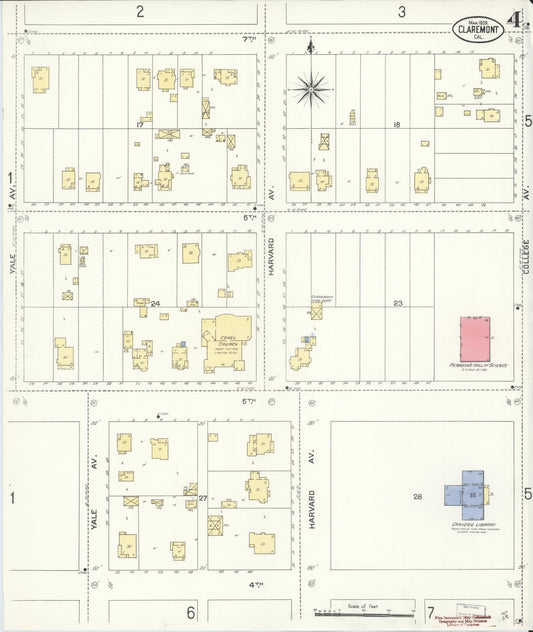 Sanborn Fire Insurance Map from Claremont, Los Angeles County, California (1909), Sheet #0004 - Historic Sanborn Fire Insurance Map Print, vintage old map wall art, antique decor, genealogy gift, California California map