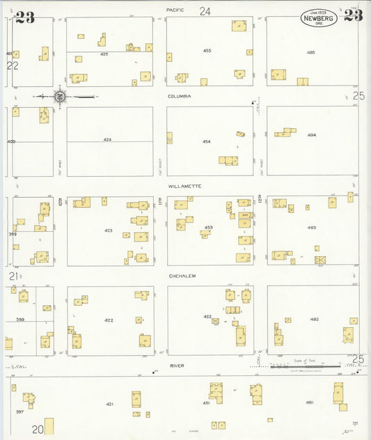 Sanborn Fire Insurance Map from Newberg, Yamhill County, Oregon (1929), Sheet #0023 - Historic Sanborn Fire Insurance Map Print, vintage old map wall art, antique decor, genealogy gift, Oregon Oregon map