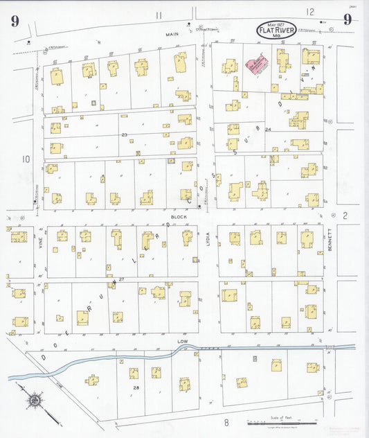 Sanborn Fire Insurance Map from Flat River, Saint Francois County, Missouri (1927), Sheet #0009 - Historic Sanborn Fire Insurance Map Print, vintage old map wall art, antique decor, genealogy gift, Missouri Missouri map