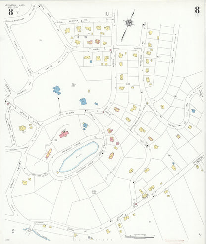 Sanborn Fire Insurance Map from Lexington, Middlesex County, Massachusetts (1935), Sheet #0008 - Historic Sanborn Fire Insurance Map Print, vintage old map wall art, antique decor, genealogy gift, Massachusetts Massachusetts map