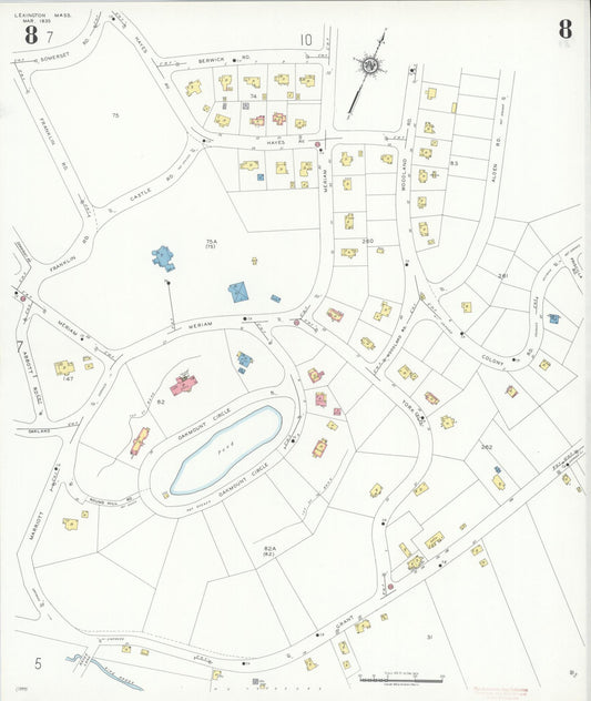 Sanborn Fire Insurance Map from Lexington, Middlesex County, Massachusetts (1935), Sheet #0008 - Historic Sanborn Fire Insurance Map Print, vintage old map wall art, antique decor, genealogy gift, Massachusetts Massachusetts map