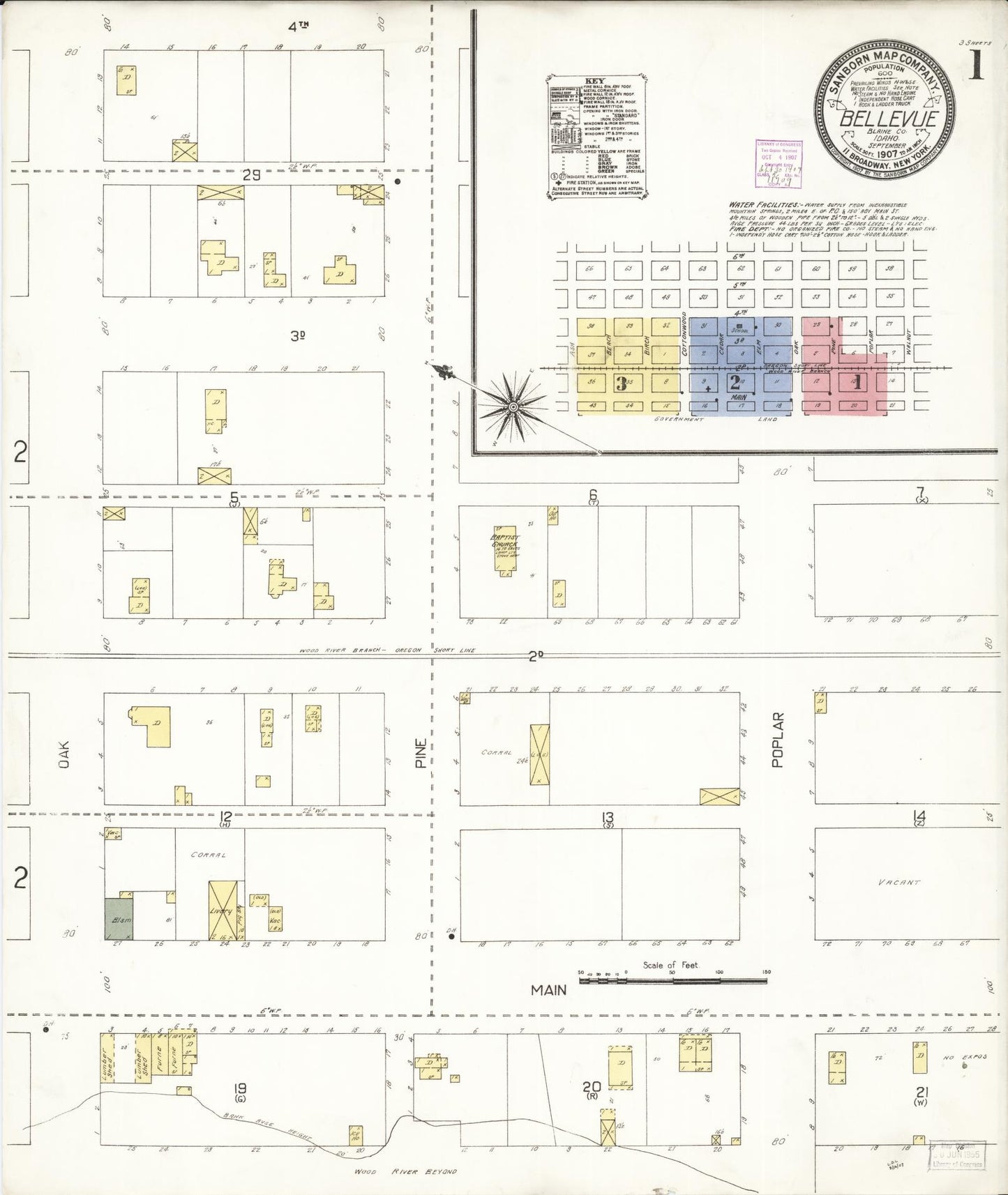 Sanborn Fire Insurance Map from Bellevue, Blaine County, Idaho (1907), Sheet #0001 - Complete Map Set gallery image, historic Sanborn map, vintage wall art, Idaho Idaho