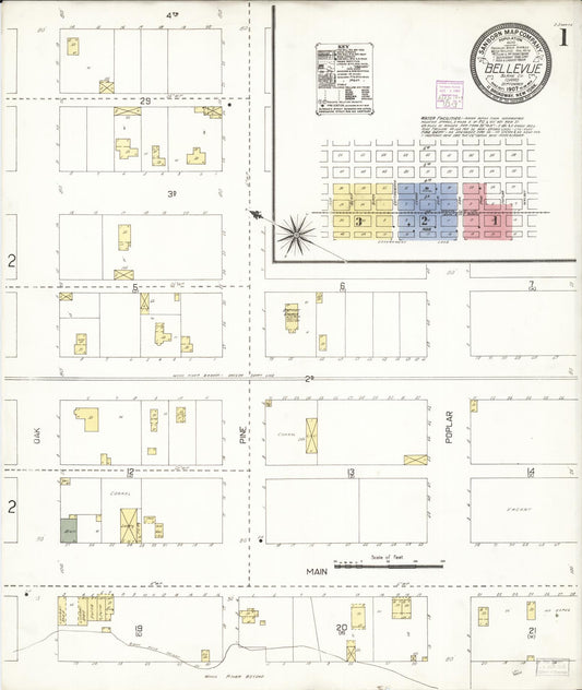 Sanborn Fire Insurance Map from Bellevue, Blaine County, Idaho (1907), Sheet #0001 - Complete Map Set gallery image, historic Sanborn map, vintage wall art, Idaho Idaho