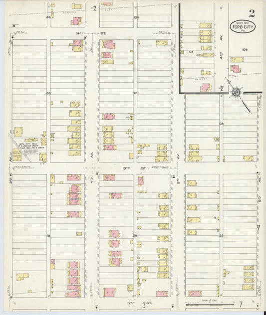 Sanborn Fire Insurance Map from Ford City, Armstrong County, Pennsylvania (1913), Sheet #0002 - Historic Sanborn Fire Insurance Map Print, vintage old map wall art, antique decor, genealogy gift, Pennsylvania Pennsylvania map