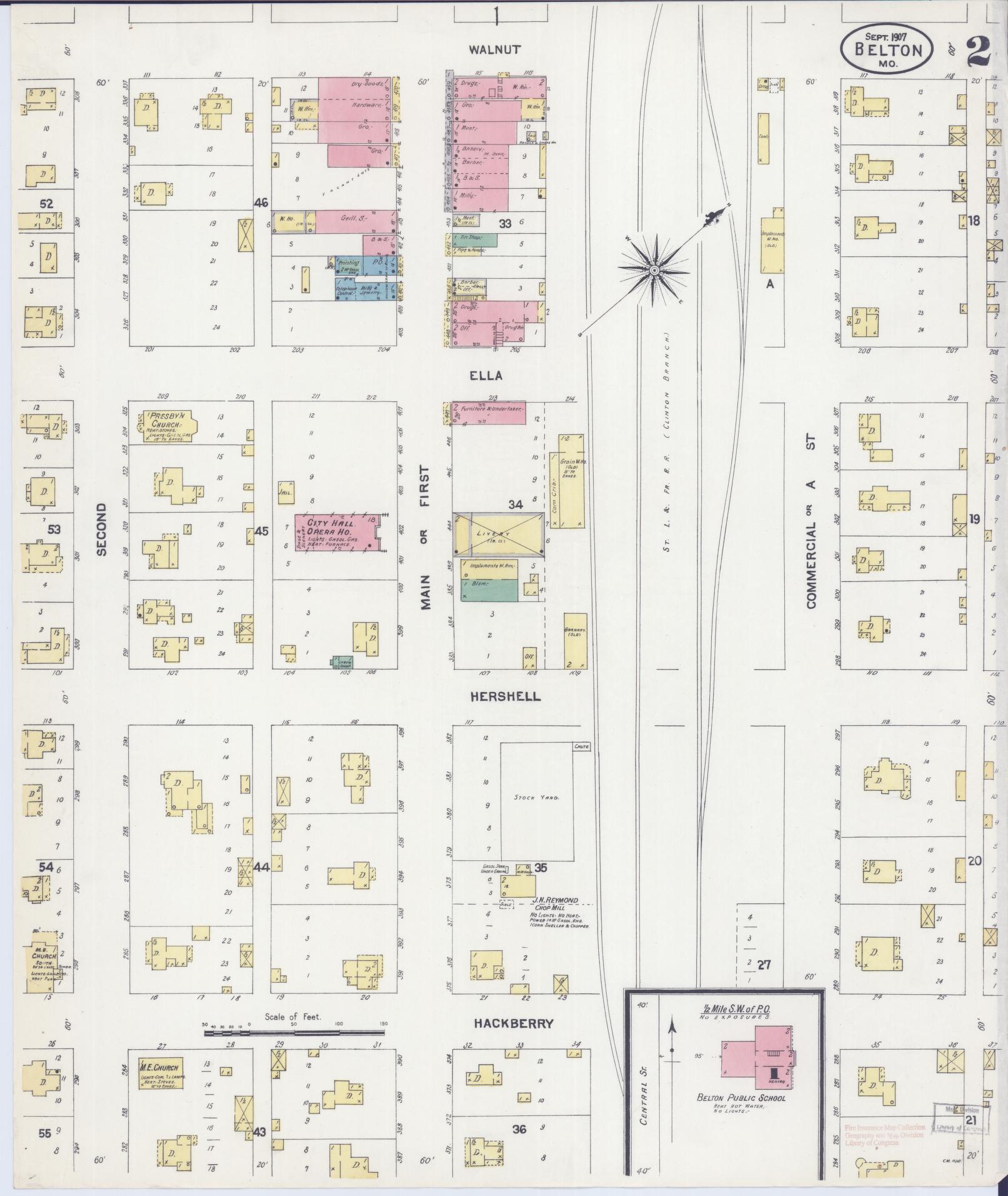 Sanborn Fire Insurance Map from Belton, Cass County, Missouri (1907), Sheet #0002 - Complete Map Set gallery image, historic Sanborn map, vintage wall art, Missouri Missouri