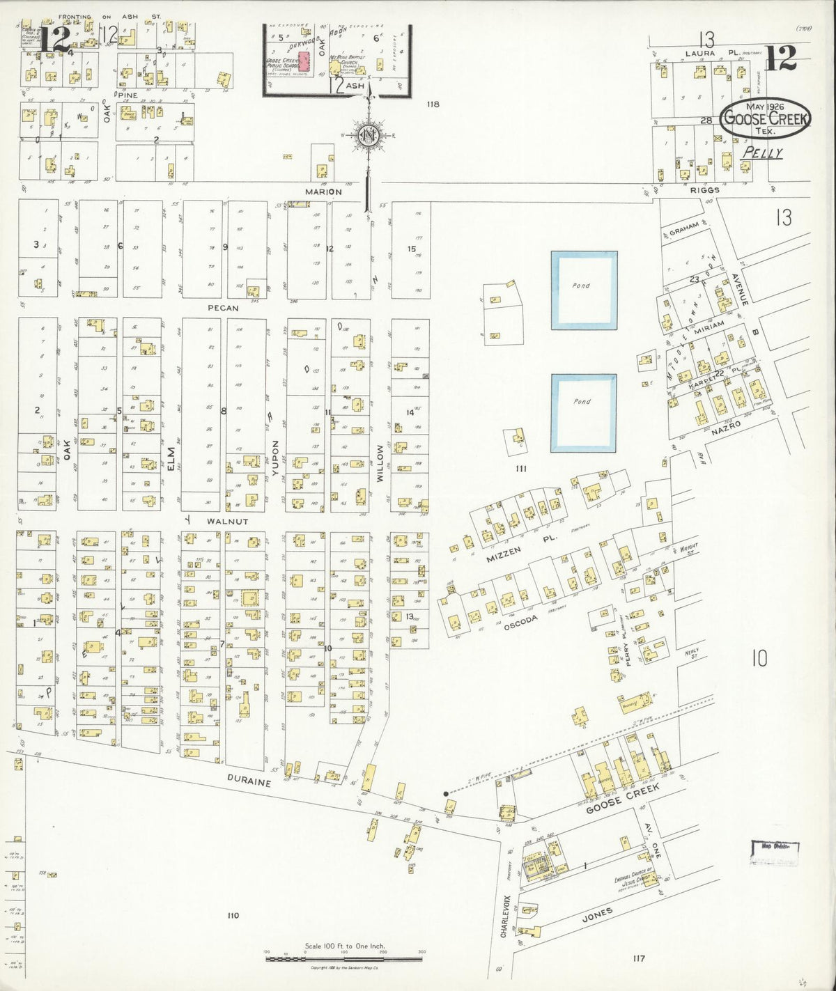 Sanborn Fire Insurance Map from Goose Creek, Harris County, Texas (1926), Sheet #0012 - Historic Sanborn Fire Insurance Map Print, vintage old map wall art, antique decor, genealogy gift, Texas Texas map