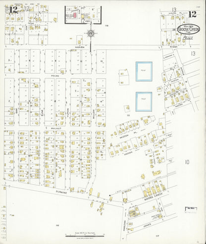 Sanborn Fire Insurance Map from Goose Creek, Harris County, Texas (1926), Sheet #0012 - Historic Sanborn Fire Insurance Map Print, vintage old map wall art, antique decor, genealogy gift, Texas Texas map