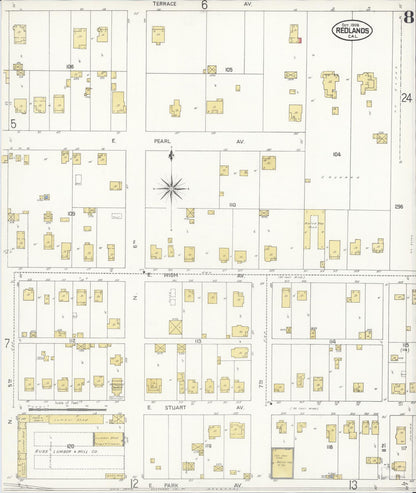 Sanborn Fire Insurance Map from Redlands, San Bernardino County, California (1908), Sheet #0008 - Complete Map Set gallery image, historic Sanborn map, vintage wall art, California California