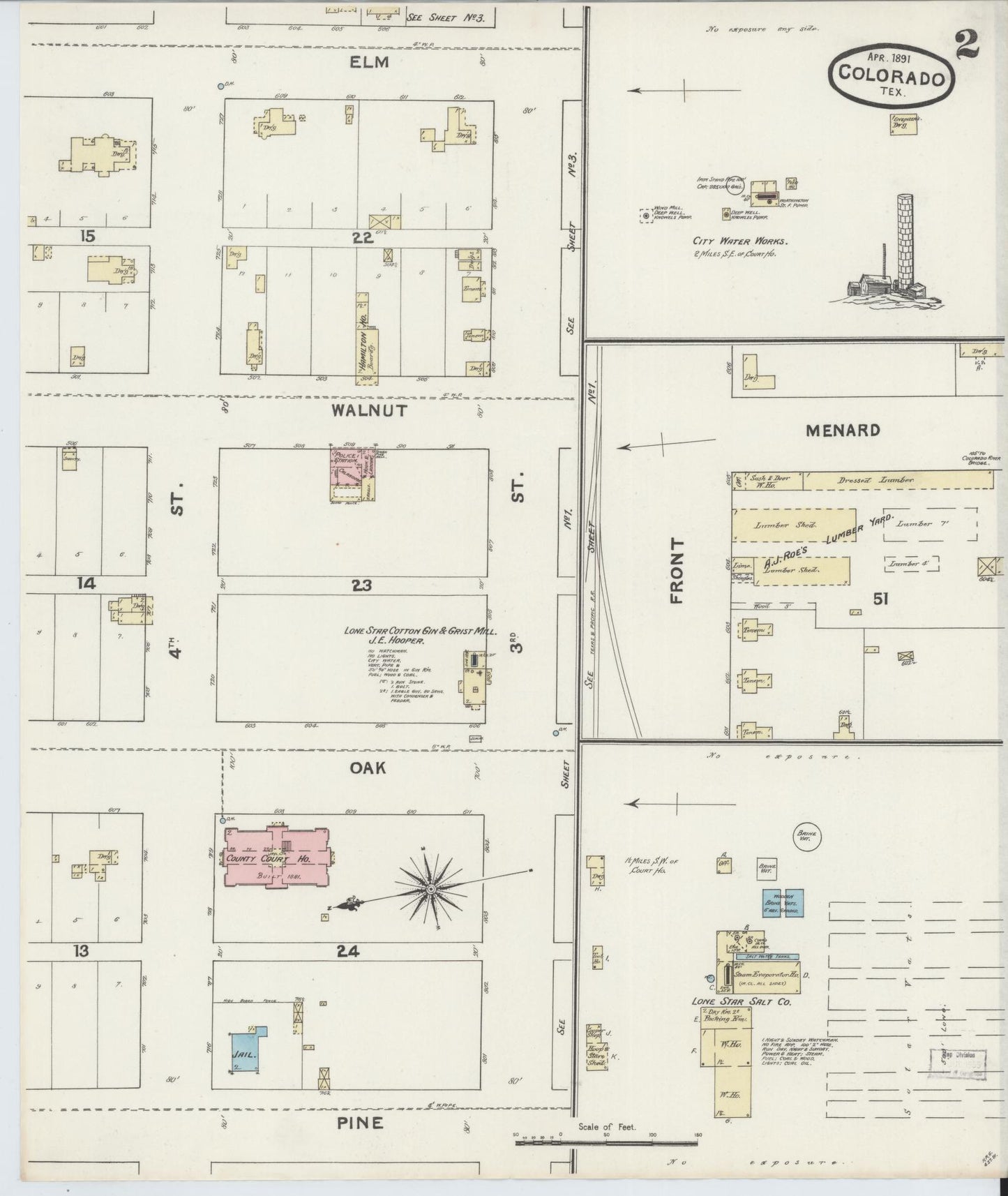 Sanborn Fire Insurance Map from Colorado, Mitchell County, Texas (1891), Sheet #0002 - Complete Map Set gallery image, historic Sanborn map, vintage wall art, Texas Texas