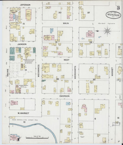 Sanborn Fire Insurance Map from Monroe, Green County, Wisconsin (1889), Sheet #0003 - Historic Sanborn Fire Insurance Map Print, vintage old map wall art, antique decor, genealogy gift, Wisconsin Wisconsin map