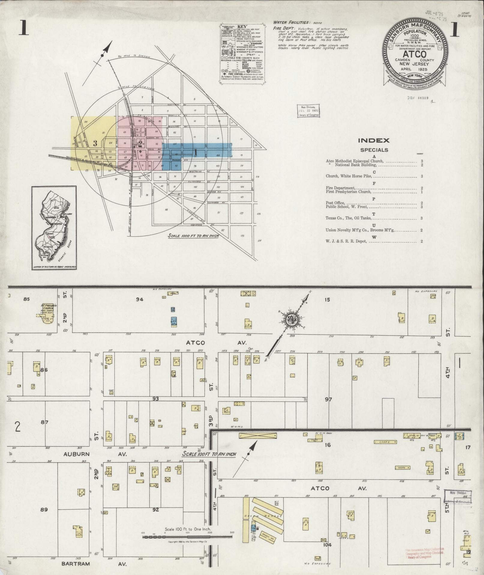 Sanborn Fire Insurance Map from Atco, Camden County, New Jersey. (1925) – Historic Sanborn Fire Insurance Map Print