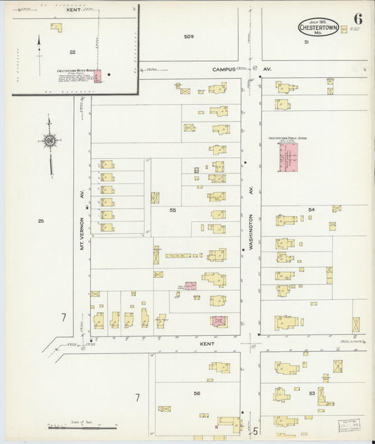 Sanborn Fire Insurance Map from Chestertown, Kent County, Maryland (1915), Sheet #0006 - Historic Sanborn Fire Insurance Map Print, vintage old map wall art, antique decor, genealogy gift, Maryland Maryland map