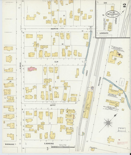 Sanborn Fire Insurance Map from Wellsville, Allegany County, New York (1903), Sheet #0002 - Historic Sanborn Fire Insurance Map Print, vintage old map wall art, antique decor, genealogy gift, New York New York map