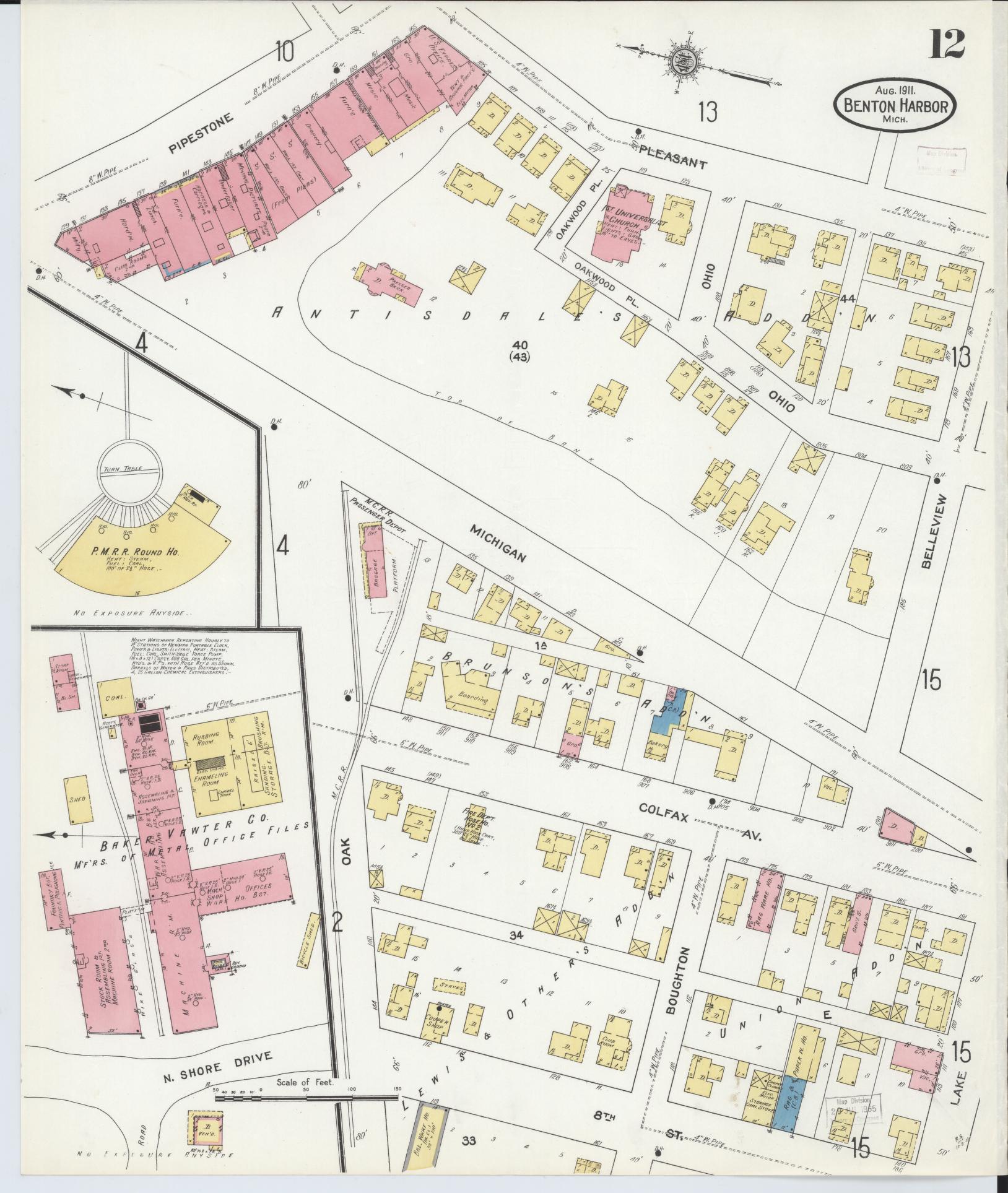 Sanborn Fire Insurance Map from Benton Harbor, Berrien County, Michigan (1911), Sheet #0012 - Complete Map Set gallery image, historic Sanborn map, vintage wall art, Michigan Michigan