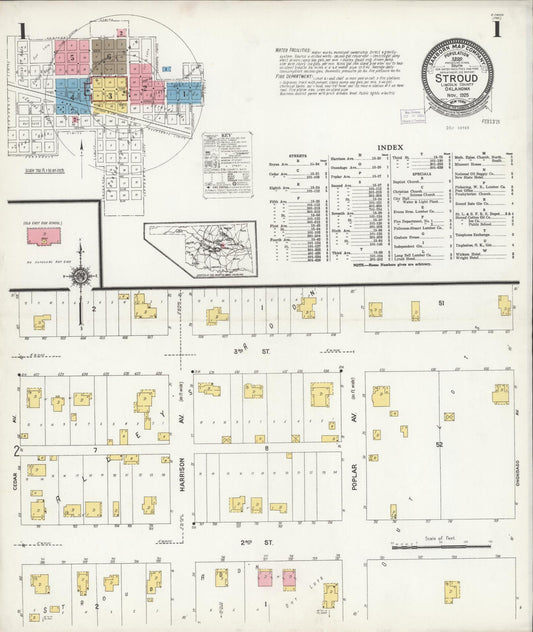 Sanborn Fire Insurance Map from Stroud, Lincoln County, Oklahoma (1925), Sheet #0001 - Complete Map Set gallery image, historic Sanborn map, vintage wall art, Oklahoma Oklahoma
