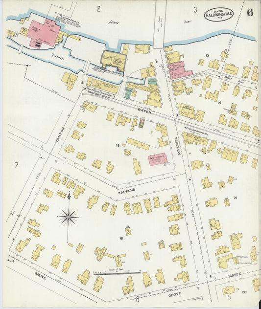 Sanborn Fire Insurance Map from Baldwinsville, Onondaga County, New York (1906), Sheet #0006 - Historic Sanborn Fire Insurance Map Print, vintage old map wall art, antique decor, genealogy gift, New York New York map