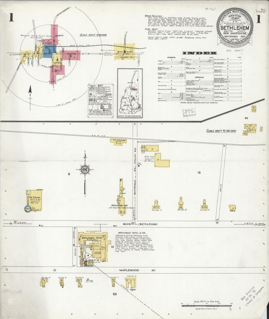 Sanborn Fire Insurance Map from Bethlehem, Grafton County, New Hampshire (1923), Sheet #0001 - Historic Sanborn Fire Insurance Map Print, vintage old map wall art, antique decor, genealogy gift, New Hampshire New Hampshire map