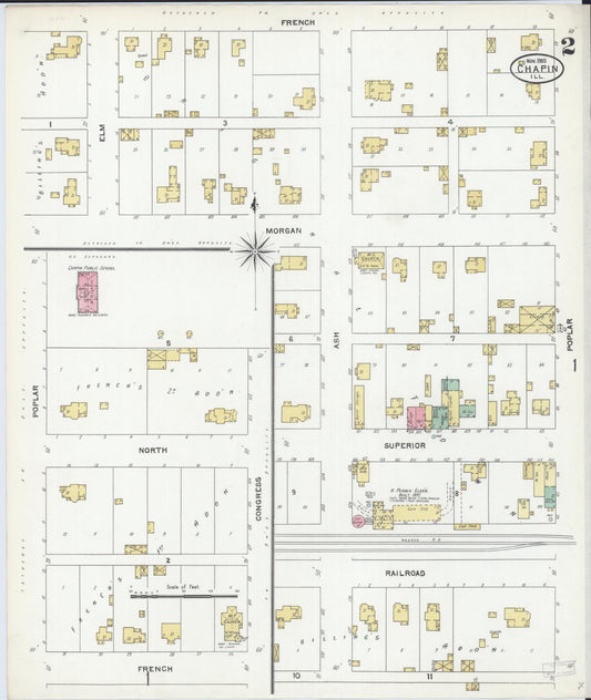 Sanborn Fire Insurance Map from Chapin, Morgan County, Illinois (1905), Sheet #0002 - Historic Sanborn Fire Insurance Map Print, vintage old map wall art, antique decor, genealogy gift, Illinois Illinois map