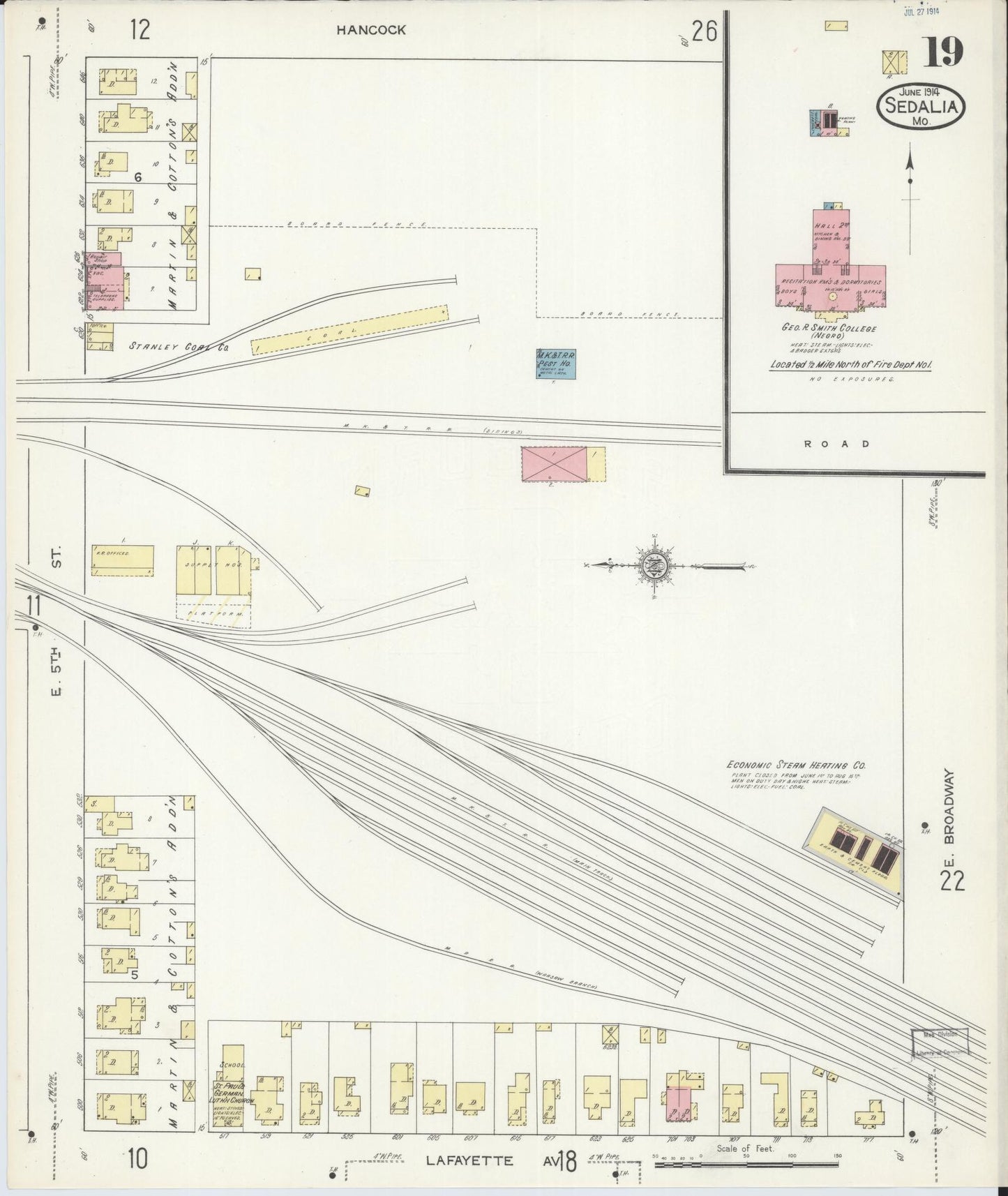 Sanborn Fire Insurance Map from Sedalia, Pettis County, Missouri (1914), Sheet #0019 - Complete Map Set gallery image, historic Sanborn map, vintage wall art, Missouri Missouri