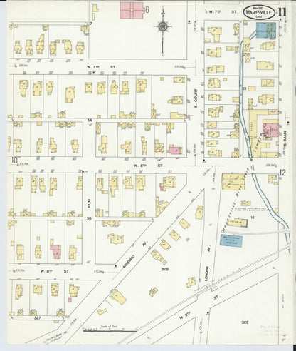 Sanborn Fire Insurance Map from Marysville, Union County, Ohio (1910), Sheet #0011 - Historic Sanborn Fire Insurance Map Print, vintage old map wall art, antique decor, genealogy gift, Ohio Ohio map