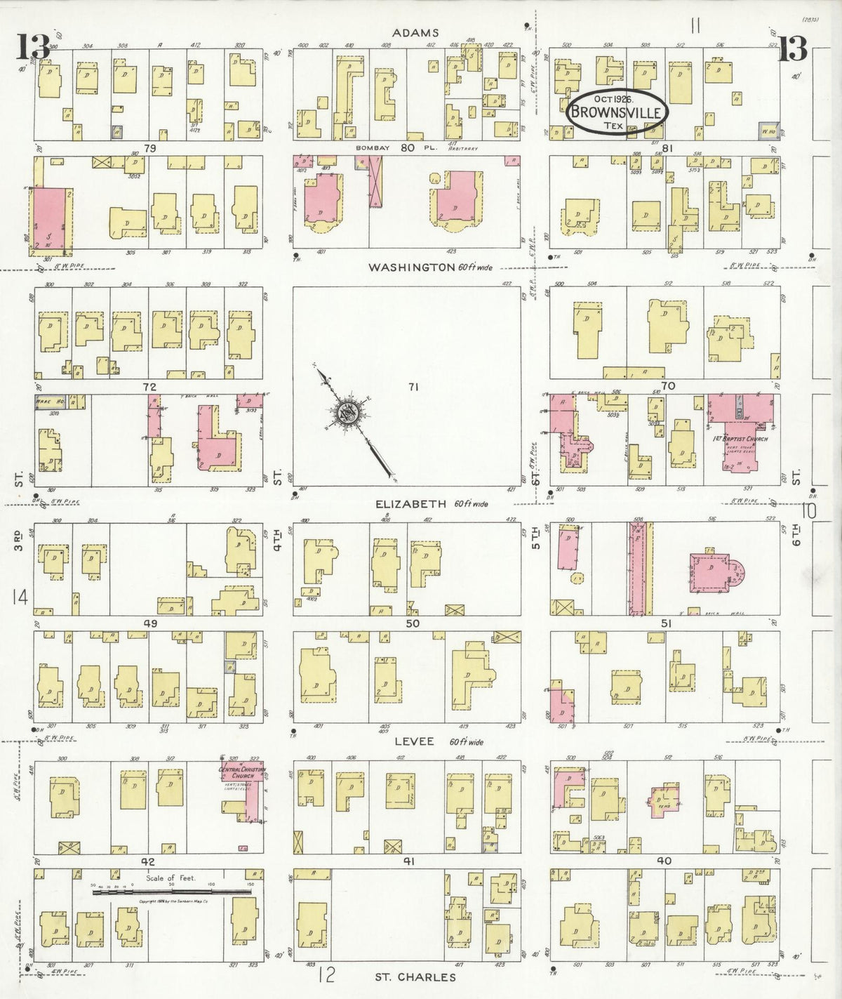 Sanborn Fire Insurance Map from Brownsville, Cameron County, Texas (1926), Sheet #0013 - Historic Sanborn Fire Insurance Map Print, vintage old map wall art, antique decor, genealogy gift, Texas Texas map