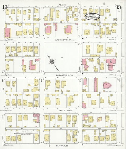 Sanborn Fire Insurance Map from Brownsville, Cameron County, Texas (1926), Sheet #0013 - Historic Sanborn Fire Insurance Map Print, vintage old map wall art, antique decor, genealogy gift, Texas Texas map