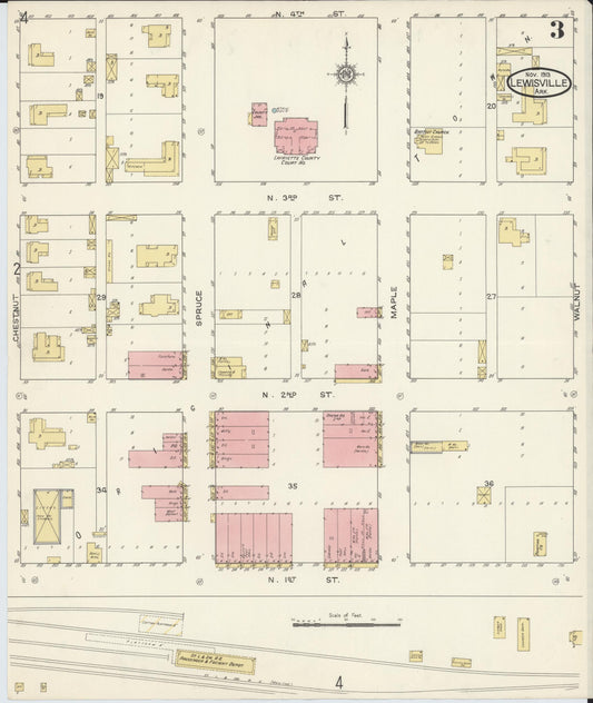 Sanborn Fire Insurance Map from Lewisville, Lafayette County, Arkansas (1913), Sheet #0003 - Historic Sanborn Fire Insurance Map Print, vintage old map wall art, antique decor, genealogy gift, Arkansas Arkansas map