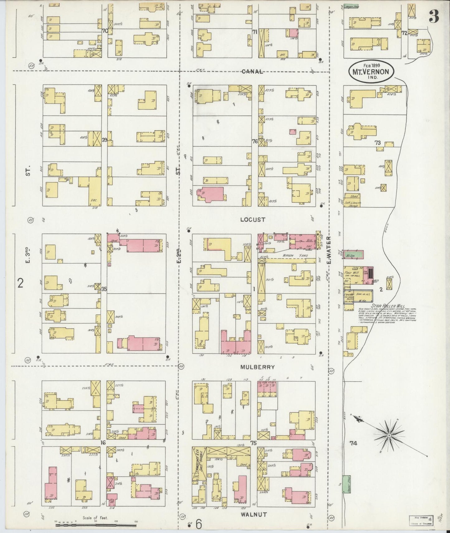 Sanborn Fire Insurance Map from Mount Vernon, Posey County, Indiana (1899), Sheet #0003 - Historic Sanborn Fire Insurance Map Print, vintage old map wall art, antique decor, genealogy gift, Indiana Indiana map