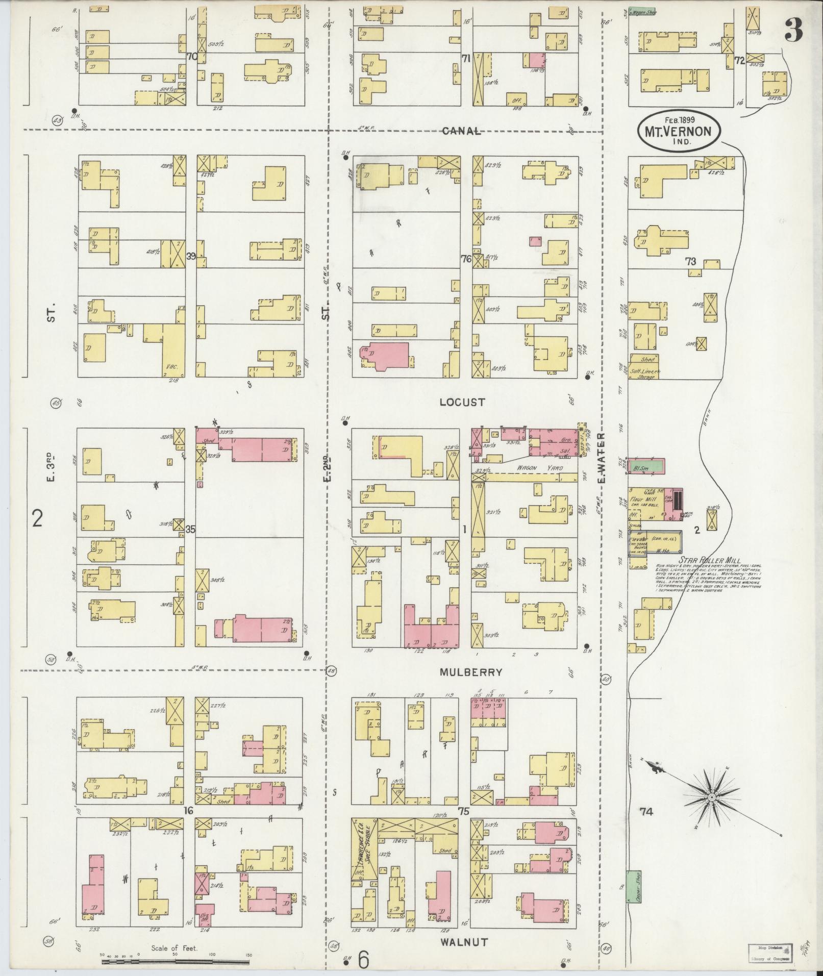 Sanborn Fire Insurance Map from Mount Vernon, Posey County, Indiana (1899), Sheet #0003 - Historic Sanborn Fire Insurance Map Print, vintage old map wall art, antique decor, genealogy gift, Indiana Indiana map