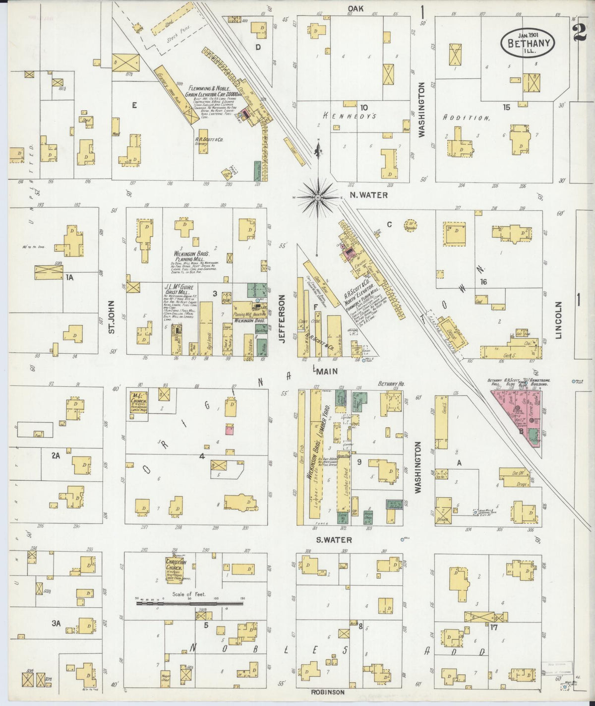 Sanborn Fire Insurance Map from Bethany, Moultrie County, Illinois (1901), Sheet #0002 - Historic Sanborn Fire Insurance Map Print, vintage old map wall art, antique decor, genealogy gift, Illinois Illinois map