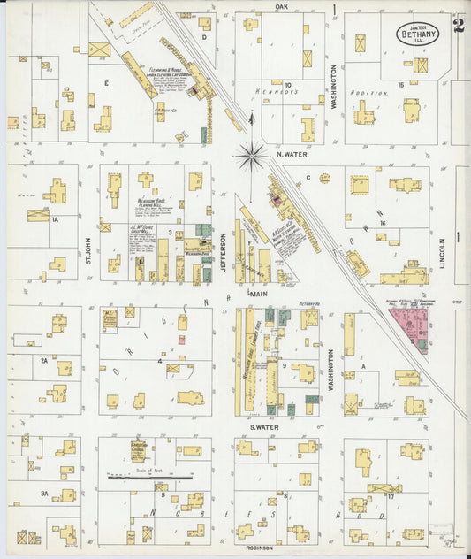 Sanborn Fire Insurance Map from Bethany, Moultrie County, Illinois (1901), Sheet #0002 - Historic Sanborn Fire Insurance Map Print, vintage old map wall art, antique decor, genealogy gift, Illinois Illinois map