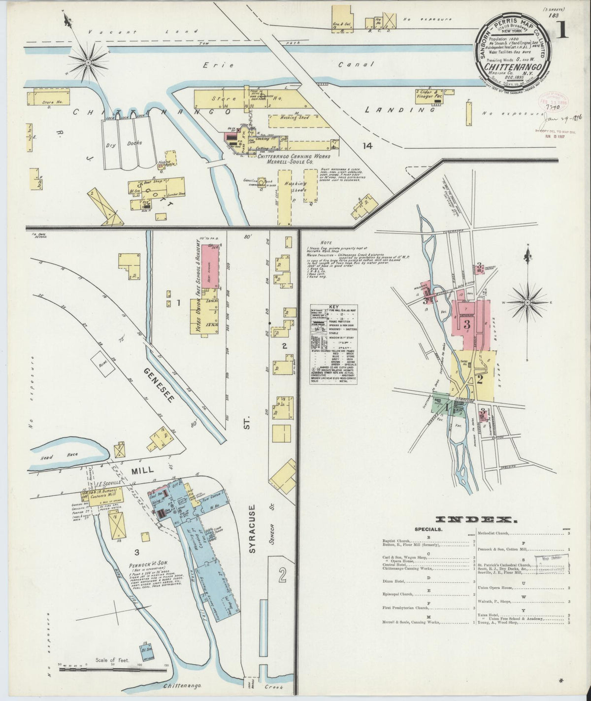 Sanborn Fire Insurance Map from Chittenango, Madison County, New York (1895), Sheet #0001 - Historic Sanborn Fire Insurance Map Print, vintage old map wall art, antique decor, genealogy gift, New York New York map