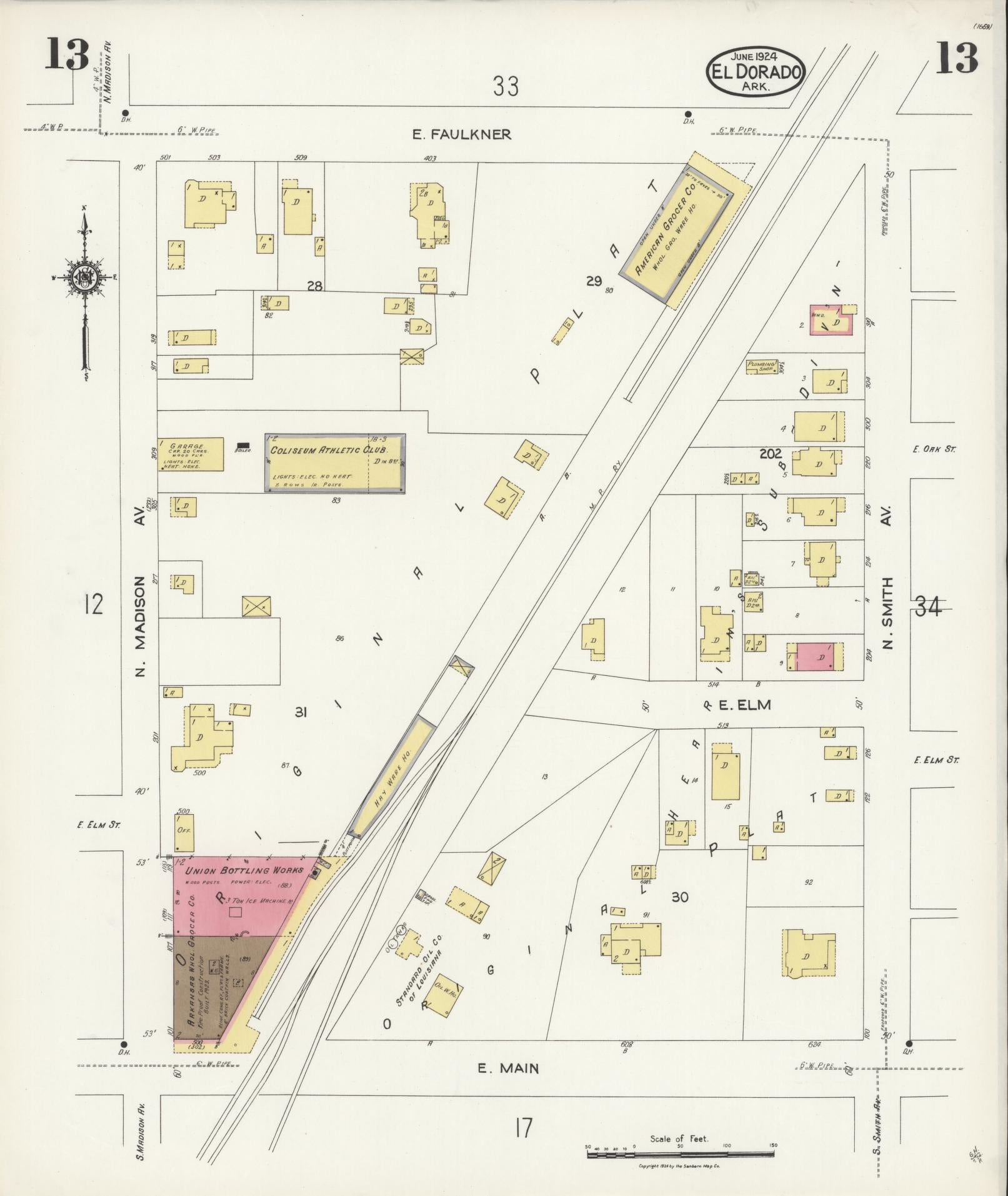 Sanborn Fire Insurance Map from El Dorado, Union County, Arkansas (1924), Sheet #0013 - Complete Map Set gallery image, historic Sanborn map, vintage wall art, Arkansas Arkansas