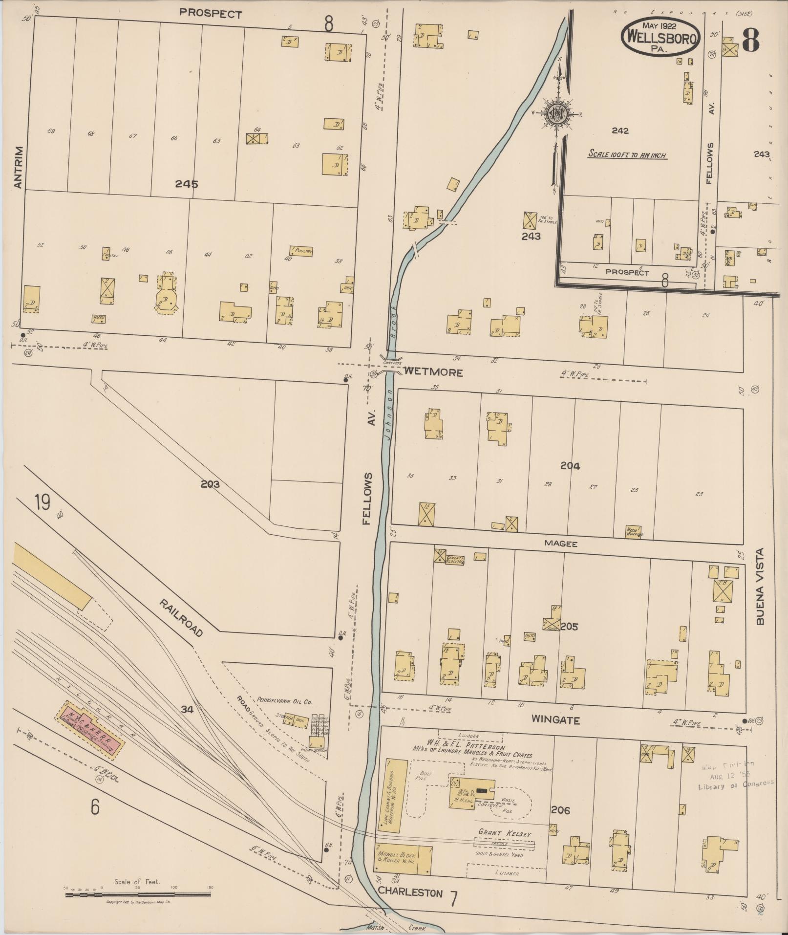 Sanborn Fire Insurance Map from Wellsboro, Tioga County, Pennsylvania (1922), Sheet #0008 - Complete Map Set gallery image, historic Sanborn map, vintage wall art, Pennsylvania Pennsylvania