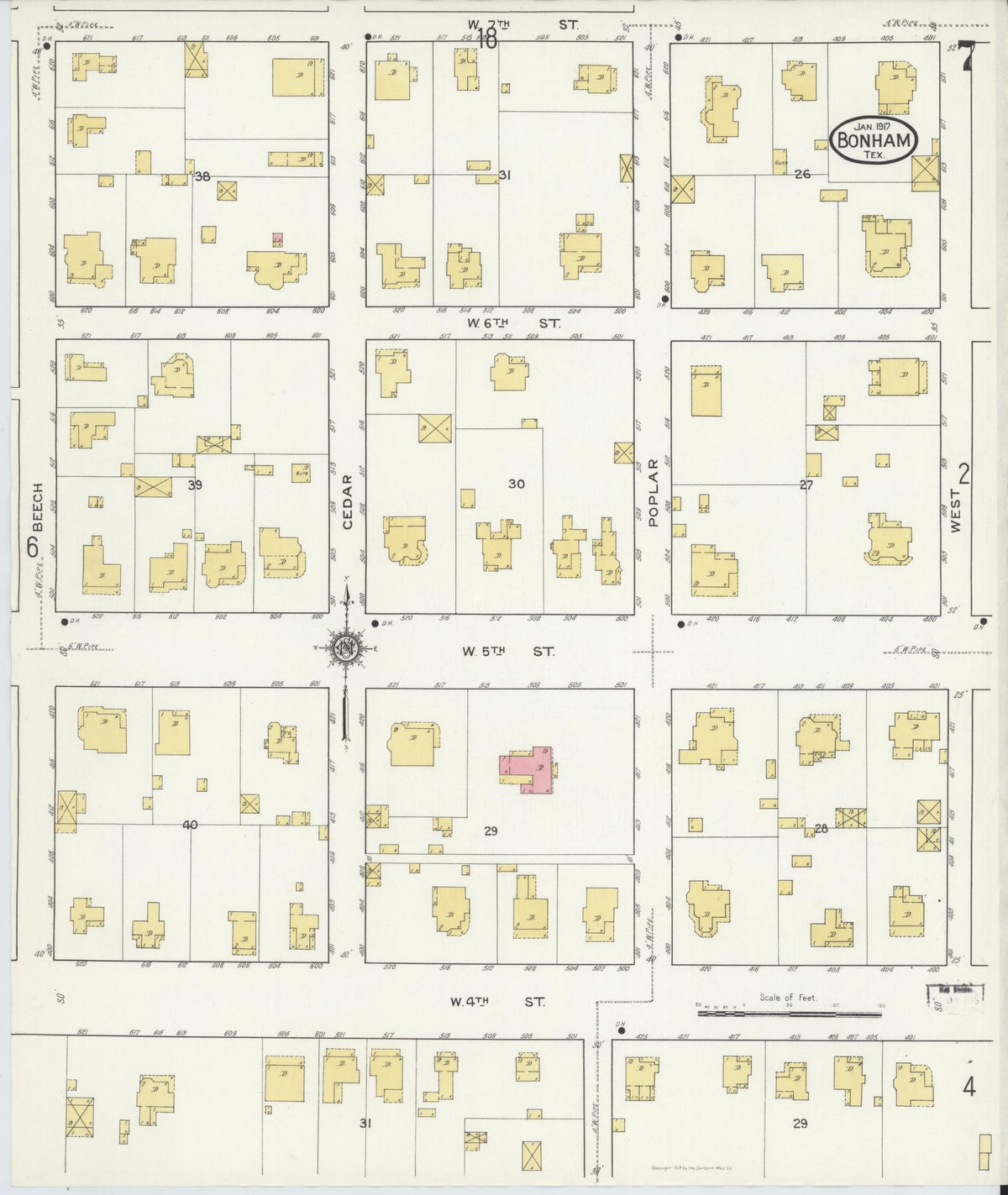 Sanborn Fire Insurance Map from Bonham, Fannin County, Texas (1917), Sheet #0007 - Complete Map Set gallery image, historic Sanborn map, vintage wall art, Texas Texas