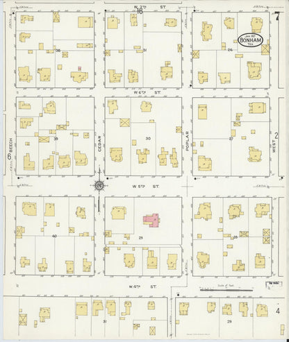 Sanborn Fire Insurance Map from Bonham, Fannin County, Texas (1917), Sheet #0007 - Complete Map Set gallery image, historic Sanborn map, vintage wall art, Texas Texas