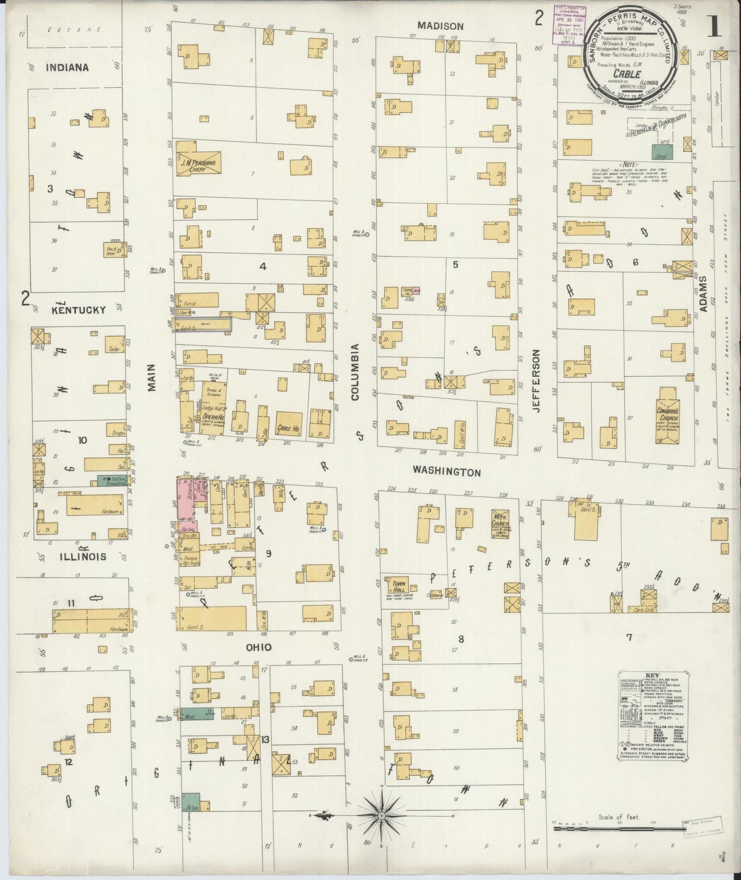Sanborn Fire Insurance Map from Cable, Mercer County, Illinois (1901), Sheet #0001 - Complete Map Set gallery image, historic Sanborn map, vintage wall art, Illinois Illinois