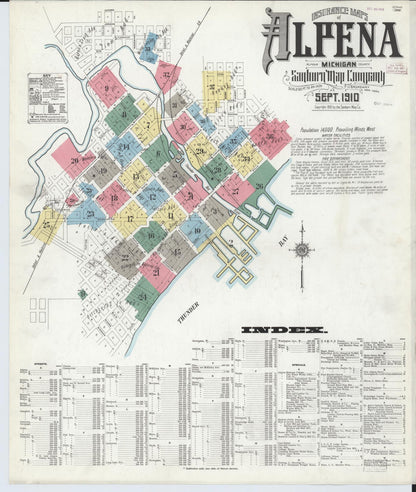 Sanborn Fire Insurance Map from Alpena, Alpena County, Michigan (1910), Sheet #0001 - Historic Sanborn Fire Insurance Map Print, vintage old map wall art, antique decor, genealogy gift, Michigan Michigan map