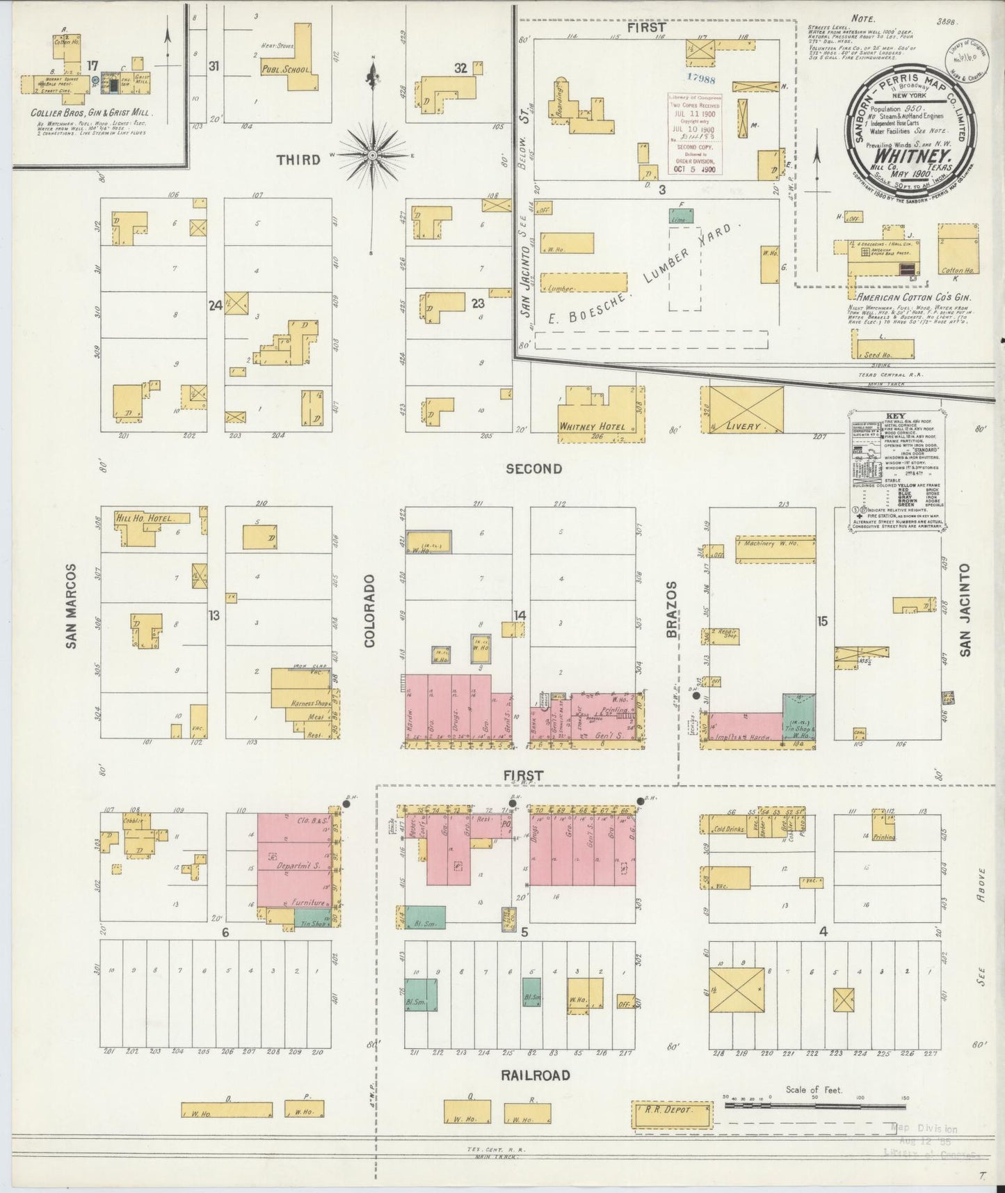 Sanborn Fire Insurance Map from Whitney, Hill County, Texas (1900), Sheet #0001 - Historic Sanborn Fire Insurance Map Print, vintage old map wall art, antique decor, genealogy gift, Texas Texas map