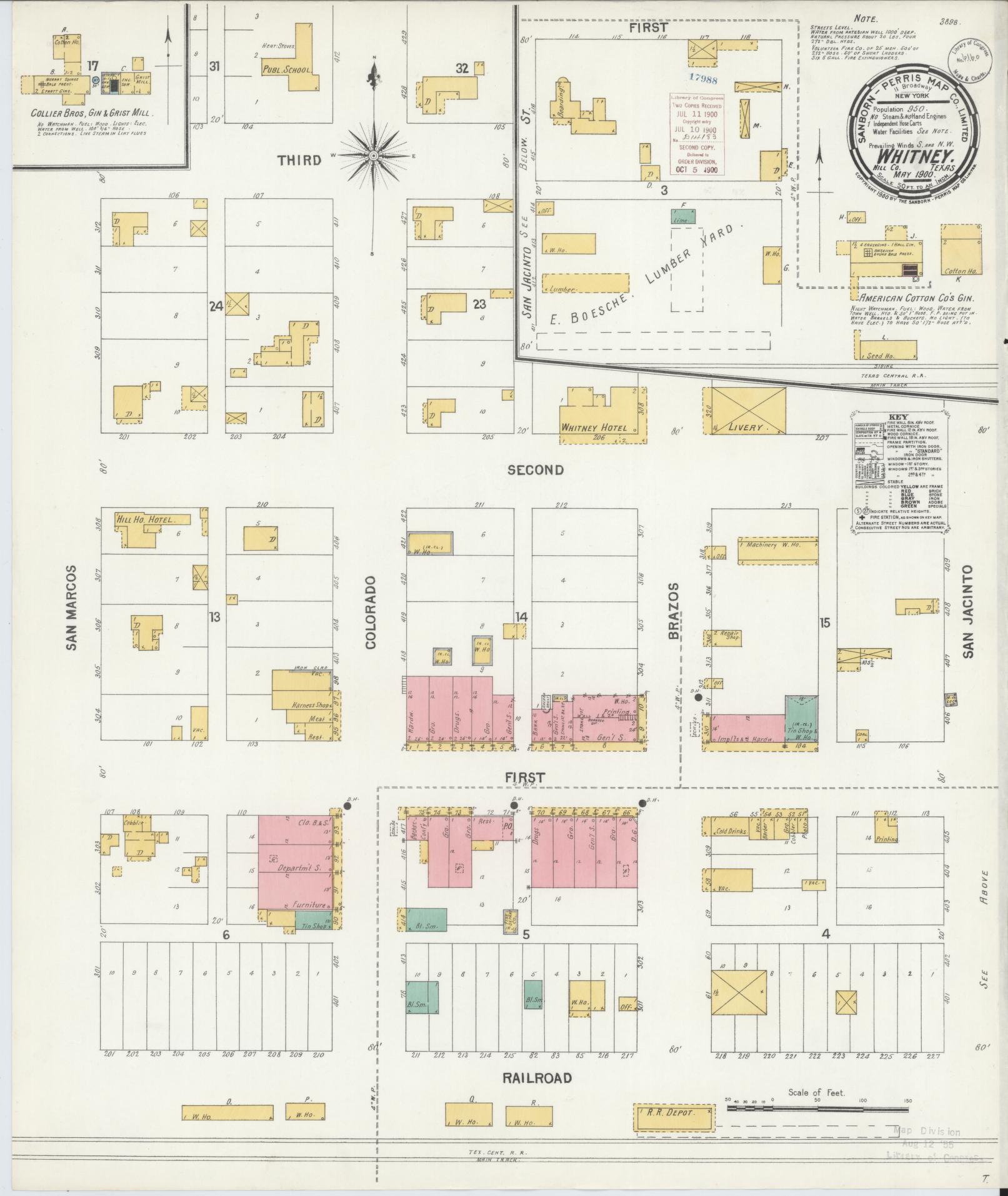 Sanborn Fire Insurance Map from Whitney, Hill County, Texas (1900), Sheet #0001 - Historic Sanborn Fire Insurance Map Print, vintage old map wall art, antique decor, genealogy gift, Texas Texas map