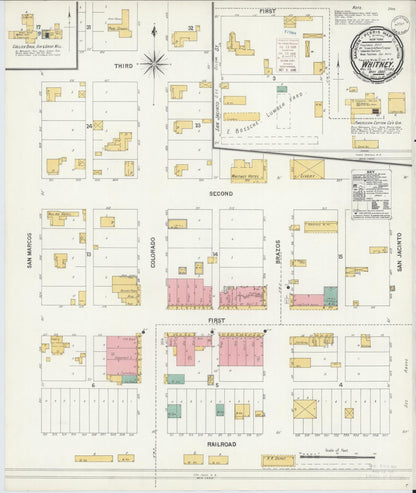 Sanborn Fire Insurance Map from Whitney, Hill County, Texas (1900), Sheet #0001 - Historic Sanborn Fire Insurance Map Print, vintage old map wall art, antique decor, genealogy gift, Texas Texas map