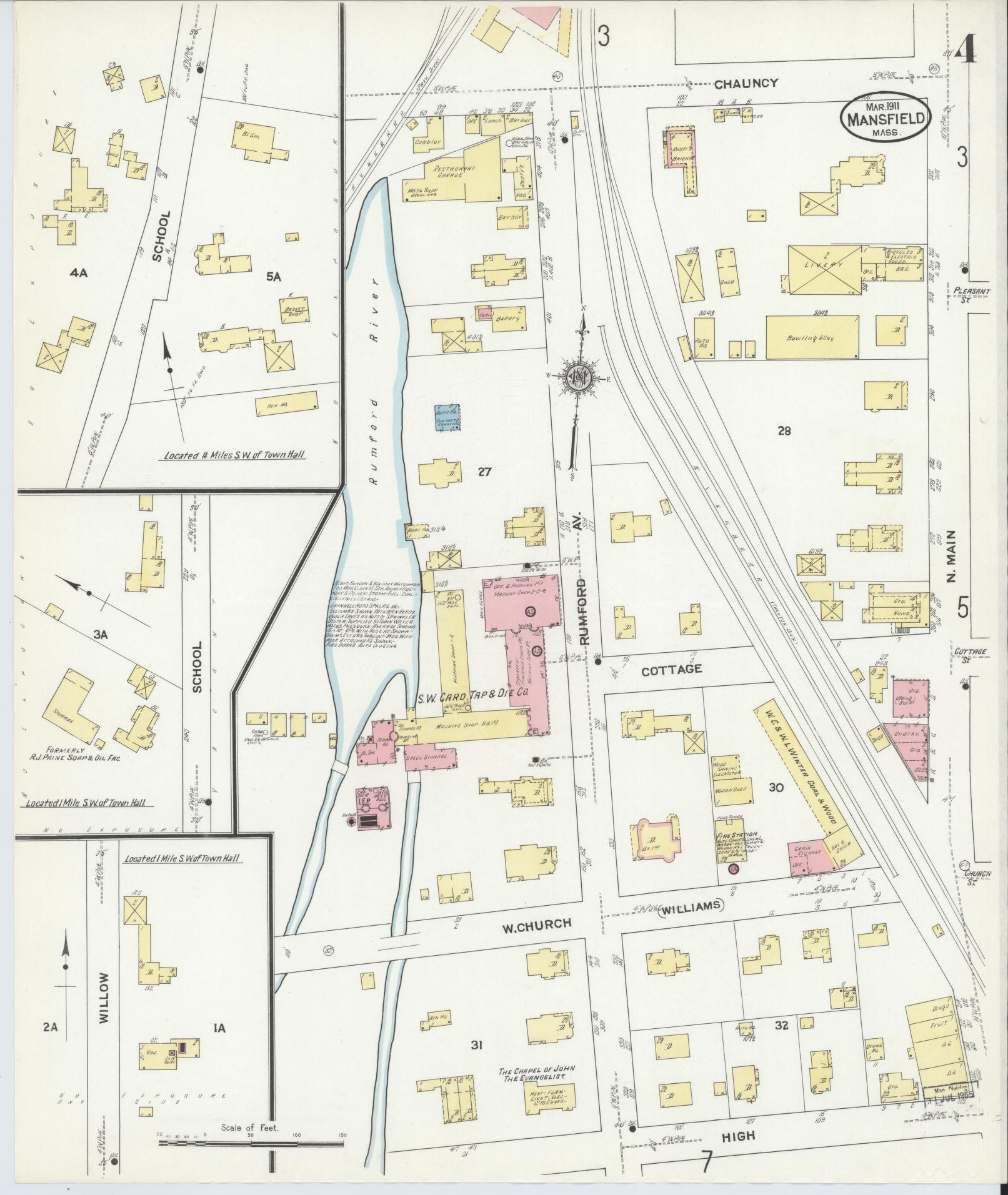 Sanborn Fire Insurance Map from Mansfield, Bristol County, Massachusetts (1911), Sheet #0004 - Complete Map Set gallery image, historic Sanborn map, vintage wall art, Massachusetts Massachusetts