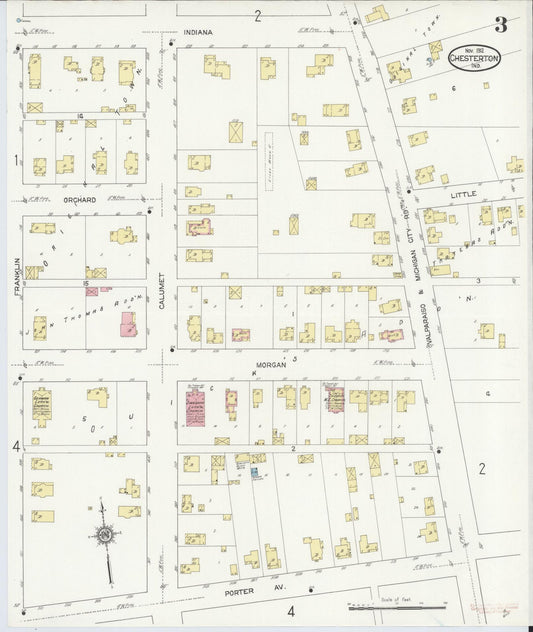Sanborn Fire Insurance Map from Chesterton, Porter County, Indiana (1912), Sheet #0003 - Historic Sanborn Fire Insurance Map Print, vintage old map wall art, antique decor, genealogy gift, Indiana Indiana map