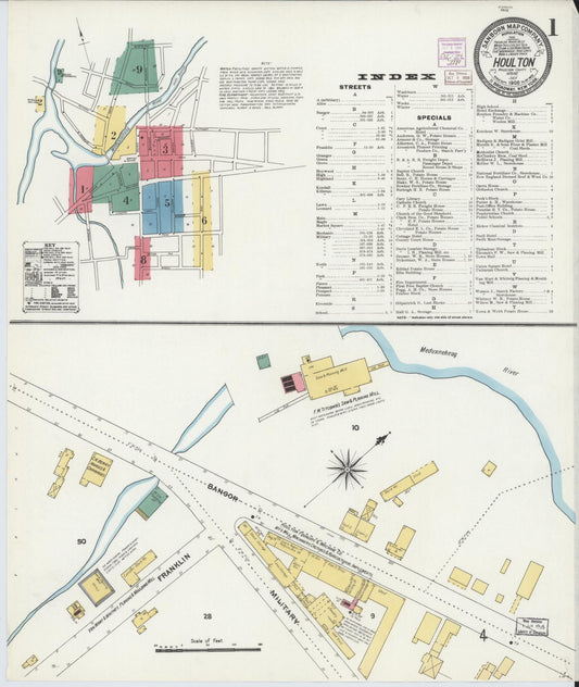 Sanborn Fire Insurance Map from Houlton, Aroostook County, Maine (1906), Sheet #0001 - Historic Sanborn Fire Insurance Map Print, vintage old map wall art, antique decor, genealogy gift, Maine Maine map